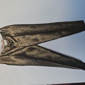 ELEVENSES ANTHROPOLOGIE Women's 6  Pants Gold Jacquard Brocade Crop Ankle Lined